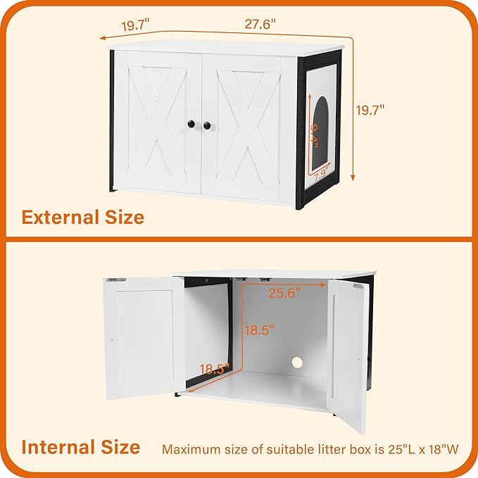 Dwanton Litter Box Enclosure, Cat Litter Box Furniture Hidden, Reversible Entrance Can Be on Left or Right Side, Wooden Cat Washroom Indoor, Fit Most of Litter Box, White