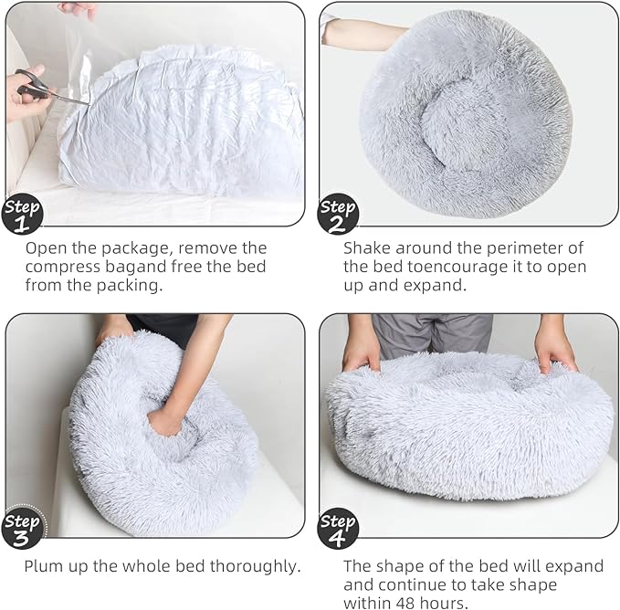 Cat Bed for Indoor Cats, 20 Inch Calming Soft Plush Cat Bed Dog Bed for Small Medium Cats or Dogs,Washable-Round Pet Bed for Puppy and Kitten with Slip-Resistant Bottom