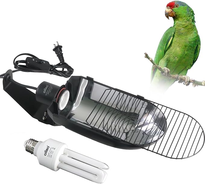 Oiibo Bird Cage Light Fixture Combo Kit, AvianSun Lamp Hood with 2.4% UVB UVA 20W Compact Fluorescent Bulb for All Kinds Captive Birds