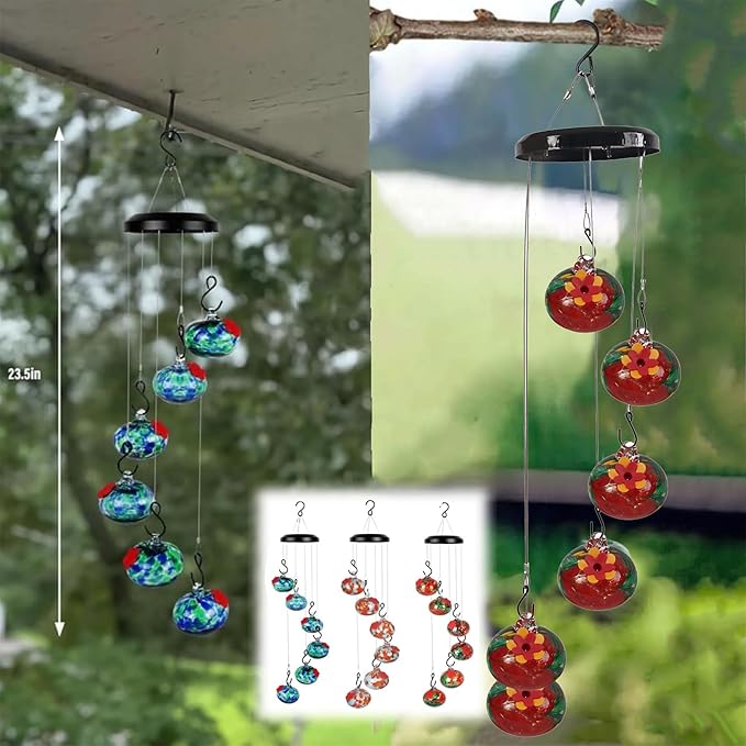 Charming Wind Chimes Hummingbird feeders for Outdoors Hanging ant and bee Proof Never Leak Perfect Garden Decor for Outside (JH-03)