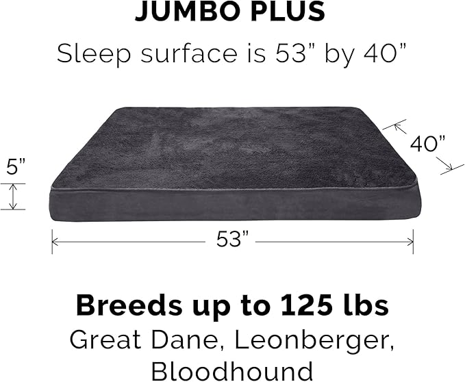 Furhaven Memory Foam Dog Bed for Large Dogs w/ Removable Washable Cover, For Dogs Up to 125 lbs - Terry & Suede Mattress - Gray, Jumbo Plus/XXL