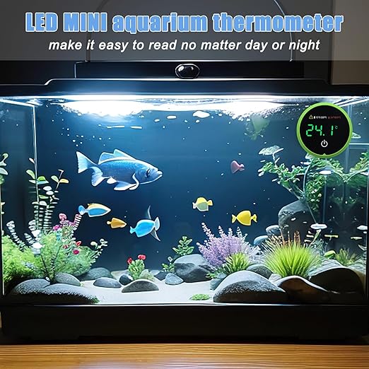 Fish Tank Digital Thermometer Digital Aquarium Thermometer LED Display Stick-on Fish Tank Thermometer Default HI/LO Alarm Cordless Tank Temperature Sensor with LED Touch Screen