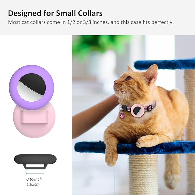 2022 Airtag Cat Collar Holder, Small Air tag Cat Collar Holder Compatible with Apple Airtag GPS Tracker, 2Pack Waterproof Case Cover for Cat Dog Pet Collar Within 3/8 inch (Pink&Purple)