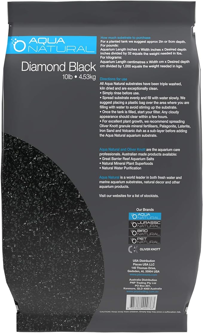 Aqua Natural Diamond Black 10lb, Premium Gravel and Substrate for Aquariums, Fish Tanks and terrariums, 1-2mm