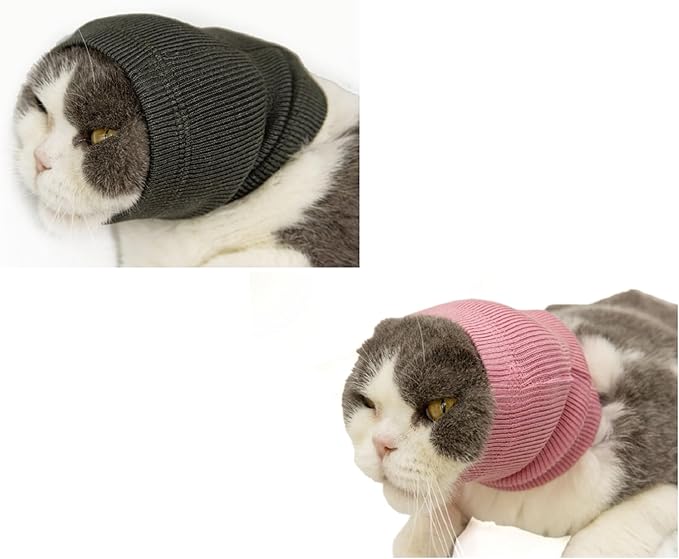 Cat Snood Hematoma Ear Wrap No Flap Ear Wrap Cat Neck Ear Covers Hood Ear Wrap for cats Wine+Grey-S