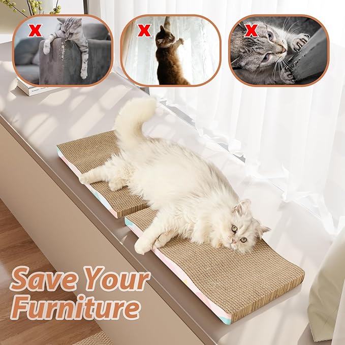 Cat Scratch Pad,2 pcs Large Cat Scratcher Cardboard with Premium Reversible Scratch Textures Design for Indoor Cat Use Wide Scratching Pad (2 PCS)