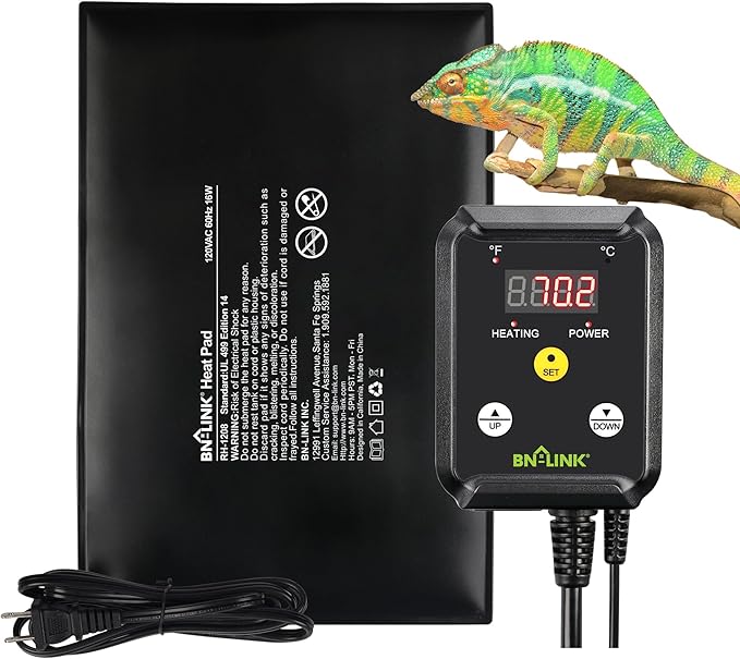 BN-LINK Durable Reptile Heating Pad 8" X 12" with Digital Thermostat Under Tank Heater Terrarium Warmer Combo Set for Turtles, Lizards, Frogs, and Other Reptiles