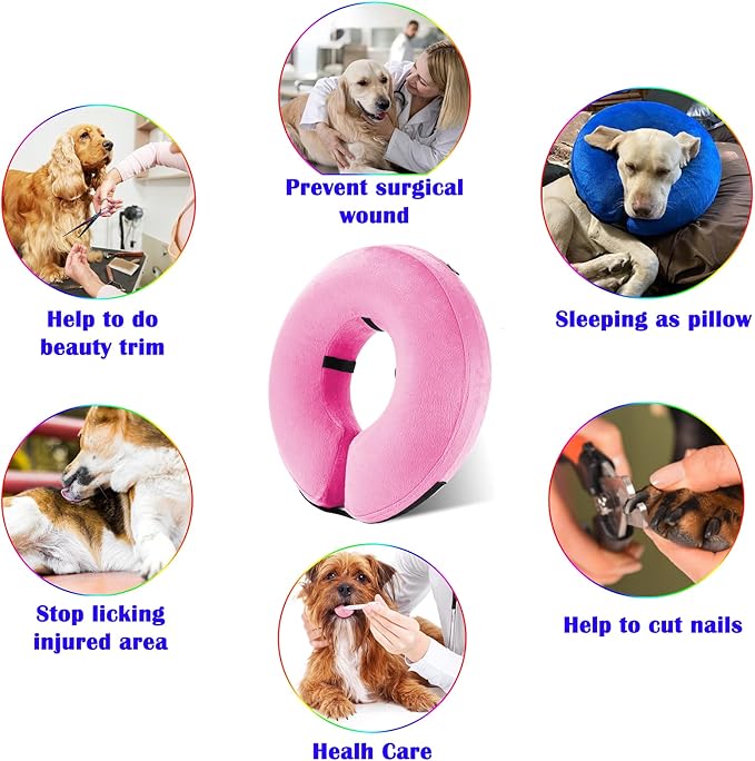 Katoggy Inflatable Dog Collar, Soft E-Collars for dogs after surgery, Adjustable Blow up Donut Dog Cone Collar for Small/Medium/Large Dogs and Cats