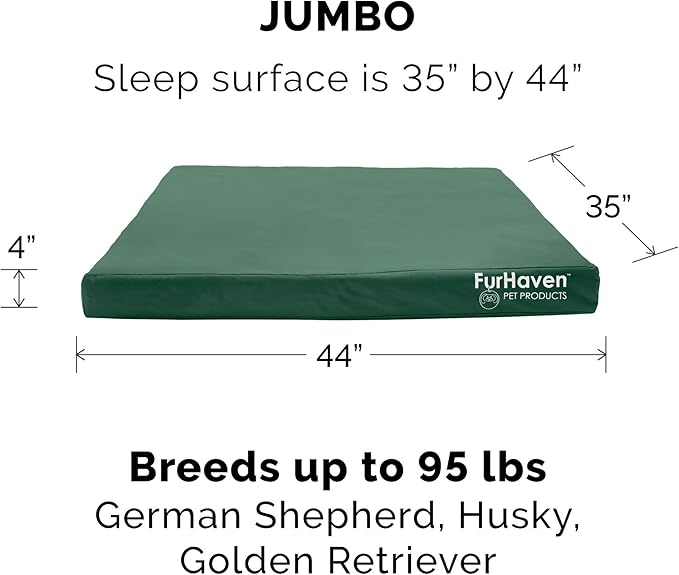 Furhaven Water-Resistant Memory Foam Dog Bed for Large Dogs w/ Removable Washable Cover, For Dogs Up to 95 lbs - Indoor/Outdoor Logo Print Oxford Polycanvas Mattress - Forest, Jumbo/XL