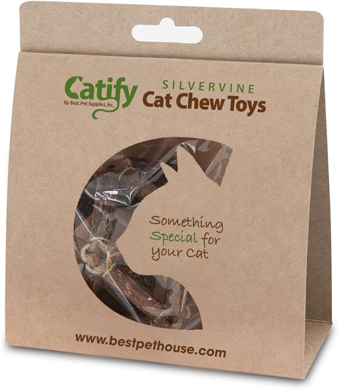 Natural Silvervine Cat Chew Toy | Interactive Silver Vine Chewing Toys with Catnip Like Effect - Hexagon, 2 Packs