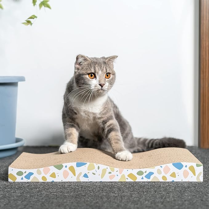 Conlun Cat Scratcher Cardboard Cat Scratch Pad with Premium Scratch Textures Design Durable Cat Scratching Pad Reversible Half Wave 16.5L x 8.6W x 1.6H