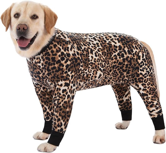 Recovery Suit for Large Medium Dogs After Surgery, Soft Breathable Anti Licking Dog Onesie E-Collar & Cone Alternative, Pet Bodysuit for Preventing Hair Loss Full Cover Wound(XL, Leopard Print)