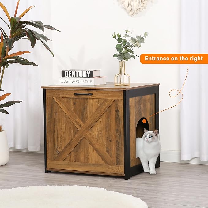 DWANTON Cat Litter Box Furniture Hidden, Cat Litter Box Enclosure, Reversible Entrance Can Be on Left or Right Side, Indoor Cat Box Cabinet, Wooden Cat Washroom, End Table, Nightstand, Warm Brown