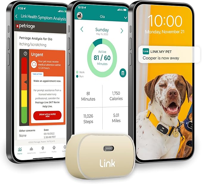 Link GPS Dog Tracker + Activity Monitor | Training Tools, Health Tracker, Waterproof, Flashlight, Lightweight, PetPass & Vet Record Storage, Fits On Most Collars | iPhone & Android Apps