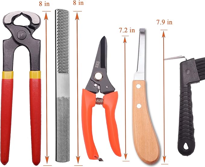 8 inch Farrier Tool Kits （7 Piece） Mini Rasp Hoof File Goat Pig Equine Metal Shears Professional Farriers Hoof Nipper Cutter Handle Knife