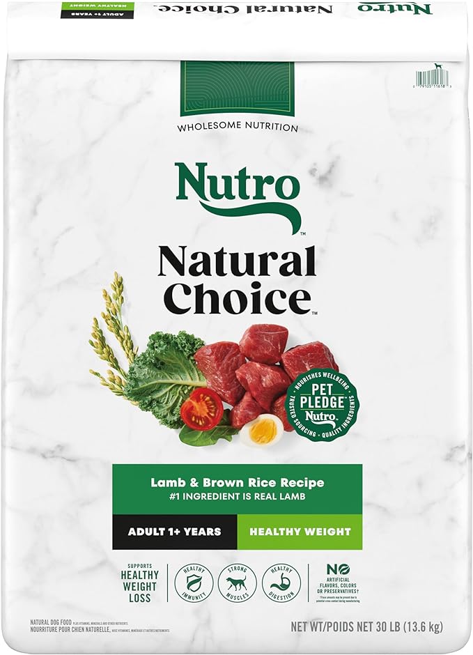 NUTRO NATURAL CHOICE Healthy Weight Adult Dry Dog Food, Lamb & Brown Rice Recipe Dog Kibble, 30 lb. Bag