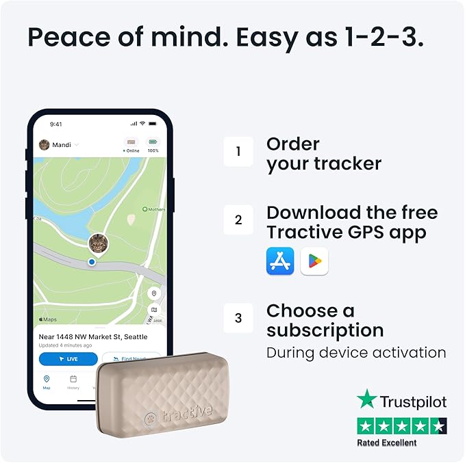 Tractive GPS Tracker & Health Monitoring for Cats (6.5 lbs+) - Market Leading Pet GPS Location Tracker | Wellness & Escape Alerts | Waterproof | Works with Any Collar (Brown)
