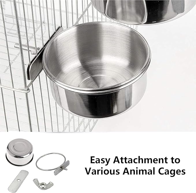 2 Pcs Parrot Feeding Cups Birds Food Dish Parrot Bowl Stainless Steel Parrot Feeding Cups Sturdy Water Bowl Bird Feeding Dish Suitable for Parrots or Other Birds Bird Feeding Dish (M-3.94in)