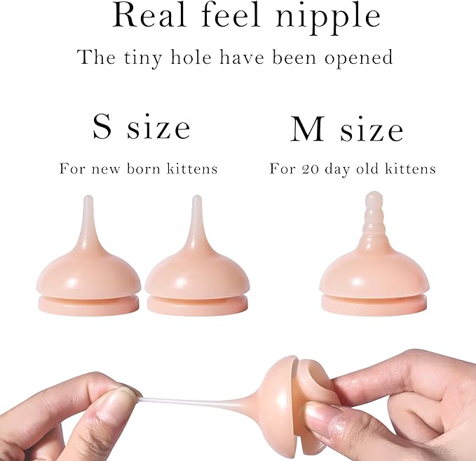 Doggiema Kitten Feeder Bottle, Silicone Feeding Nipple and Syringes for All Breed of Kittens and Other Animals (150ml Bottle+2 Sizes Nipple(S/M)+1 Syringe)