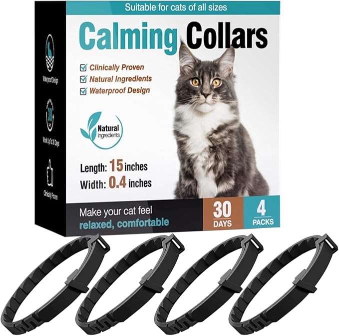 4 Pcs Calming Collar for Cats Cat Pheromone Calming Collar Stress (Black)