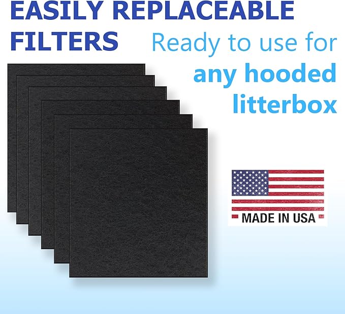 Hooded Litter Box Filters - Replacement Filters - Activated Charcoal Filter - 6 Inch x 6.5 Inch - 6 Pack