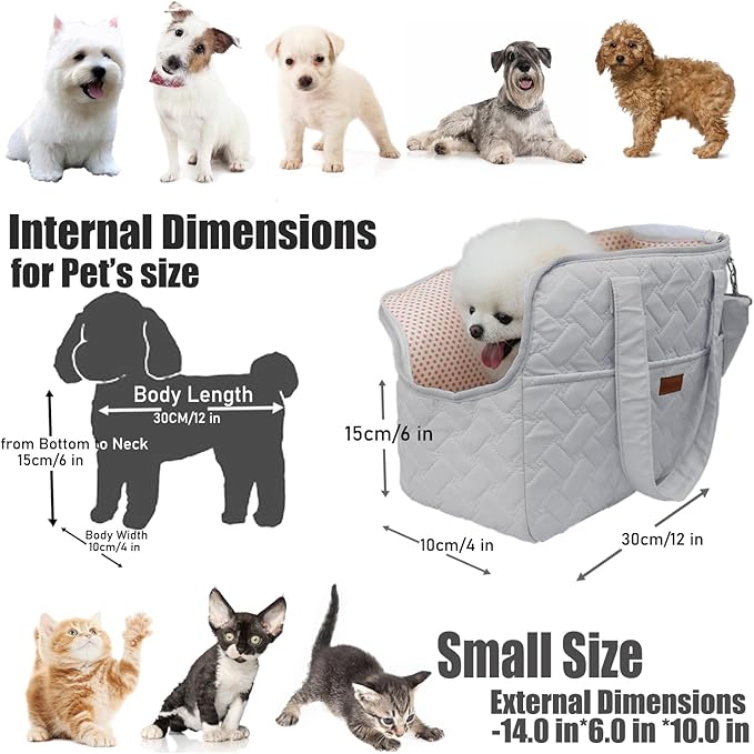 Cat Carrier Small Dog Handbag,Adult Cat/Puppy Carrier Bag Large Cat with Multiple Pockets,Breathable Mesh Soft Cushion,Traveling Pets Tote Purse Picnic Outdoor(Grey, Medium)