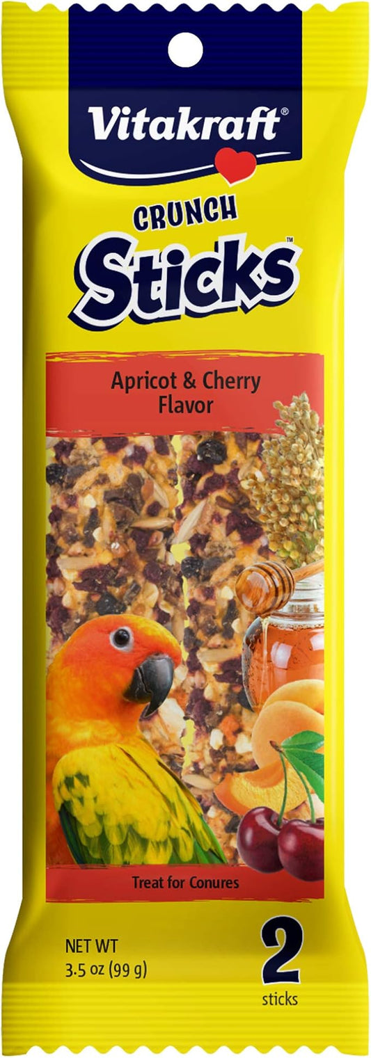 Vitakraft Crunch Sticks Apricot & Cherry Flavor Bird Treat for Conures (2 Sticks), 3.5 oz, 051233316956