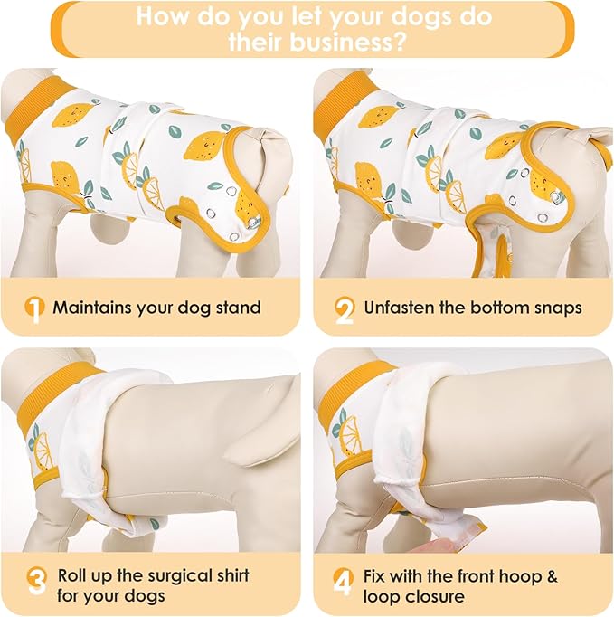 AOFITEE Dog Recovery Suit, Dog Surgical Recovery Suit for Female Dogs Male Dogs, Cozy Dog Onesie for Surgery, Cone E-Collar Alternative, Anti Licking Dog Surgical Shirt with Pee Hole, Lemon 2XL