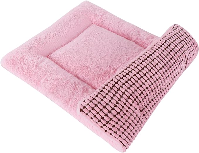 Reversible Dog Bed Mat with Plush and Corn Velvet,Soft Warm Pet Cushion, Dual Purpose Washable Sleeping Mattress Bed for Small Medium Large Dog and Cat XB004 (30"x20", Pink)