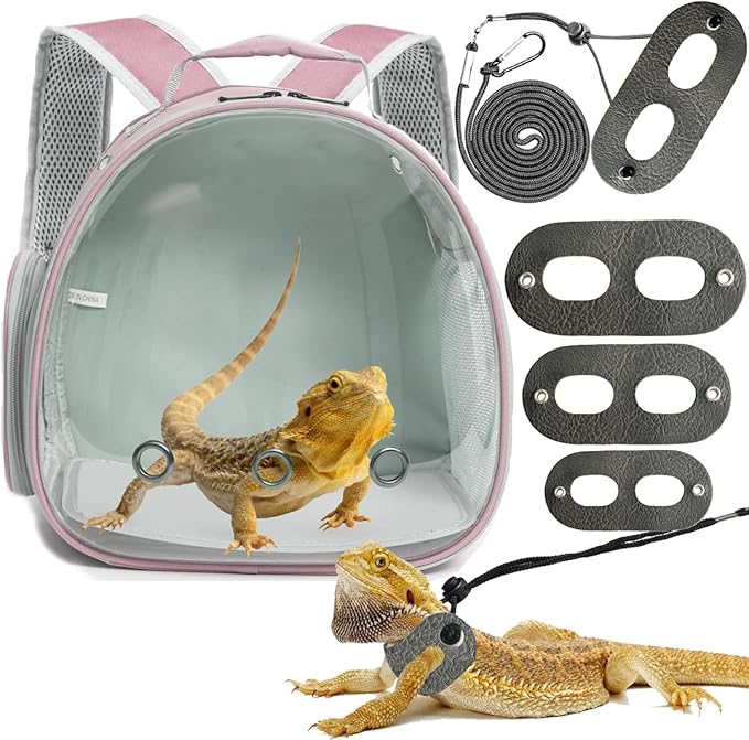 Bearded Dragon Travel Backpack with Harness and Leash Set,Hamster Backpack Travel Carrier,Space Capsule Clear Bubble Window Astronaut Reptile Carrier Backpack, Airline Approved