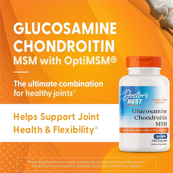 Doctor's Best Glucosamine Chondroitin Msm with OptiMSM Capsules, Supports Healthy Joint Structure, Function & Comfort, Non-GMO, Gluten Free, Soy Free, 240 Count (Pack of 1)