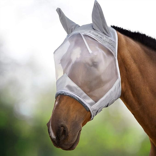 Harrison Howard CareMaster Horse Fly Mask Half Face with Ears Moonlight Silver XL Extra Full Size