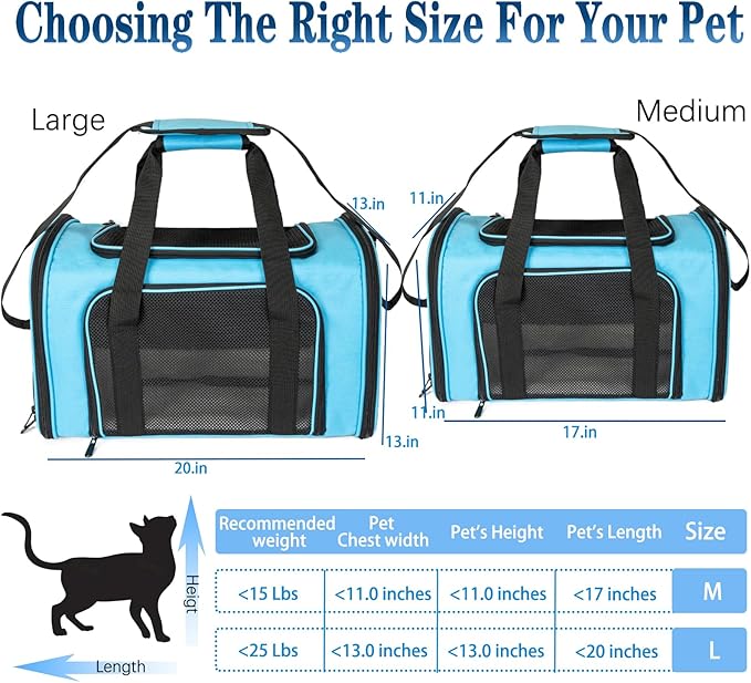 Dog Cat Carrier Pet Carriers for Small Medium Large Cats Dogs Carrier Soft Sided Small Puppy Dog Carrier Portable Foldable Airline Approved Dog Cat Travel Carrier Blue Medium