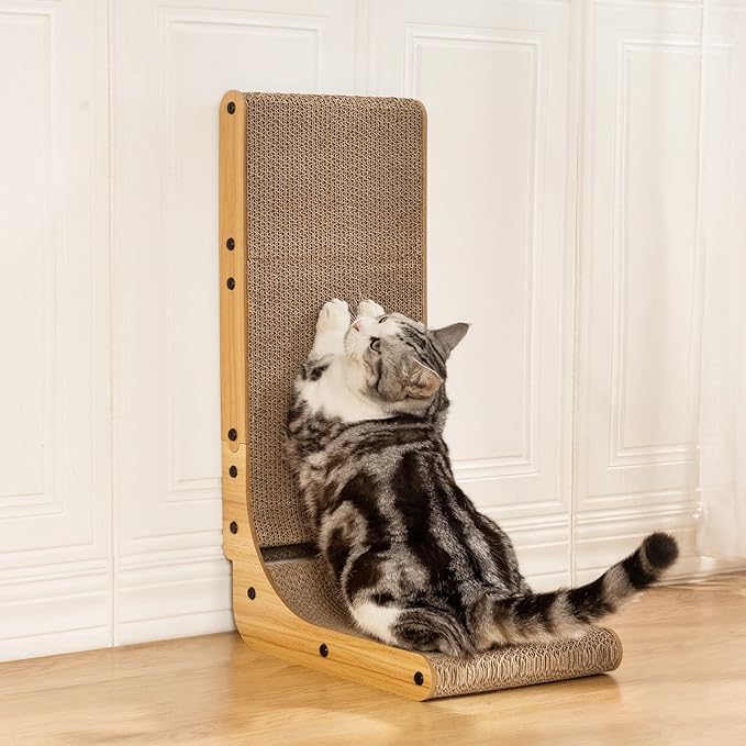 L Shape Cat Scratcher, 26.8 Inch Cat Scratchers for Indoor Cats, Protecting Furniture Cat Scratch Pad, Cardboard Cat Scratching with Ball Toy, Catnip, Large
