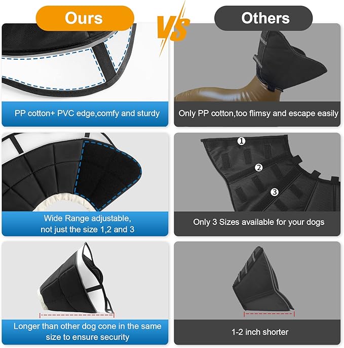 Soft Dog Cone for Dogs After Surgery, Breathable Pet Recovery Collar for Large Medium Small Dogs and Cats, Adjustable Dog Cone Collar, Elizabethan Collar (XL, Black)