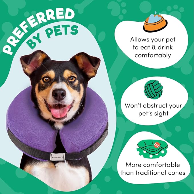 BENCMATE Protective Inflatable Collar for Dogs and Cats - Soft Pet Recovery Collar Does Not Block Vision E-Collar (XLarge, Purple)