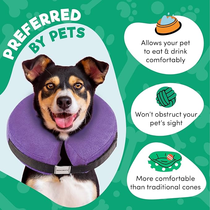 BENCMATE Protective Inflatable Collar for Dogs and Cats - Soft Pet Recovery Collar Does Not Block Vision E-Collar (Small, Purple)