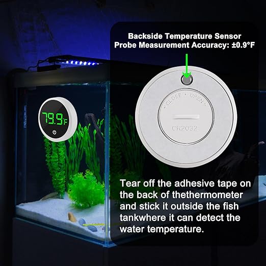 2Pcs Digital Aquarium Thermometer Fish Tank Digital LED Display Thermometer Fahrenheit Aquarium Temperature Sensor with LED Touch Screen for Aquarium Glass Containers Plant Reptile Turtle Tank