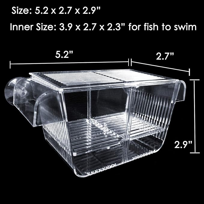 capetsma Fish Breeding Box, Acrylic Fish Isolation Box with Suction Cups, Aquarium Acclimation Hatchery Incubator for Baby Fishes Shrimp Clownfish and Guppy... Small Size (S)