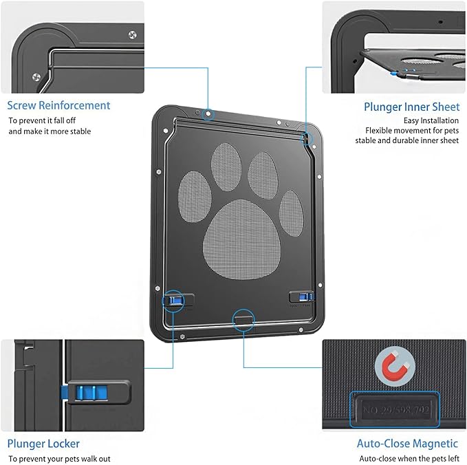 Ownpets Pet Screen Door,Inside Door 8x10x0.4 inch,Lockable Magnetic Flap Screen Automatic Lockable Black Door for Puppy Dog and Cat Door