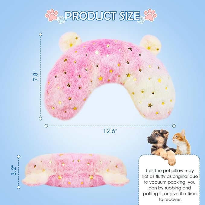 Pet Pillow for Dogs & Cats, Dog Calming Pillow, Dog Neck Pillow U-Shaped Pillow for Dogs & Cat, Soft Fluffy Cat Bed Pillow Pet Calming Toy, Joint Relief Sleeping Improve for Pets(Pink)