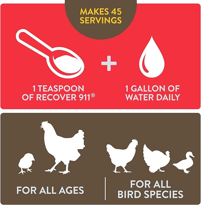 Recover 911, Severe Stress Probiotic Water Supplement for Chickens with Electrolytes, Prebiotics & Oregano, 8 oz