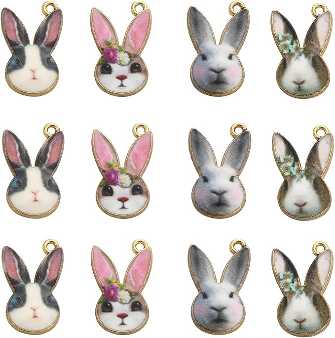 LiQunSweet 40 Pcs 4 Styles Enamel Animal Bunny Rabbit Easter Charms for Jewelry Making Bracelets Necklace