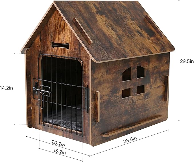 Dog House Indoor for Small Dogs or Cats, Cozy wooden design, Small indoor bed house, with Air Vents and Elevated Floor Warm Dog Cave (Large color-2)
