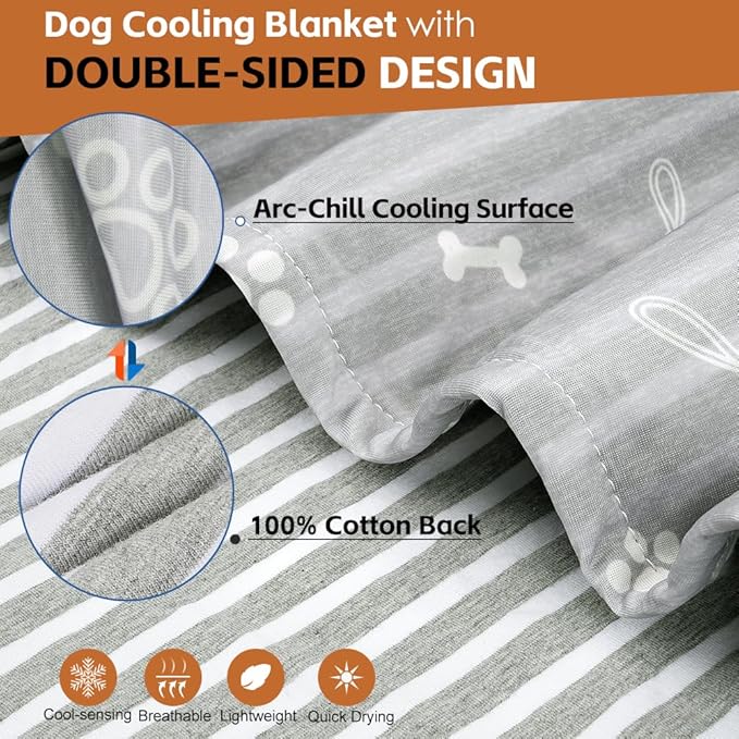 Dog Cooling Blanket Lightweight Self Cooling Blanket Bed Cover for Small Medium Dogs Washable Dog Cat Summer Blanket &Ice Silk Cooling Pet Blanket for Crate&Kennel Sofa (Dog Bone) S