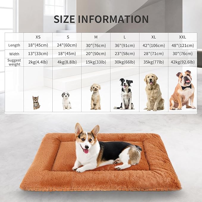 Reversible Dog Bed Mat with Plush and Corn Velvet,Soft Warm Pet Cushion, Dual Purpose Washable Sleeping Mattress Bed for Small Medium Large Dog and Cat XB004 (24"x18", Orange)