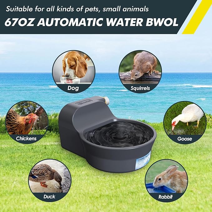 67OZ Dog Water Dispenser Patented Automatic Dog Water Bowl Dispenser Fits 3/4in GHT Faucets Water Dispenser for Dogs Pet Water Dispenser for Dogs Chicken Outdoor Dog Water Bowl Include 5Ft Water Hose