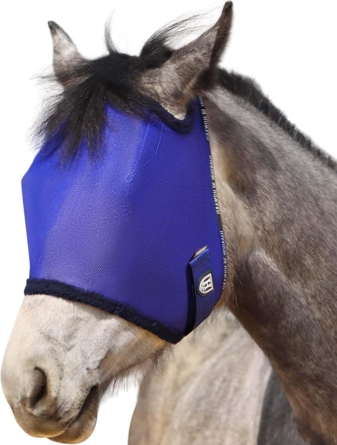 Harrison Howard All-Round Mesh Horse Fly Mask UV Protective with Fleece-Padded Edging Deep Navy L