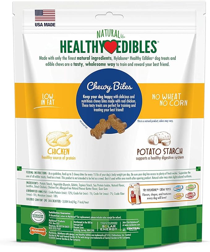 Nylabone 3 Pack of Chicken Flavor Natural Healthy Edibles Chewy Bites, 12 Ounces Each, Grain-Free, Made in The USA