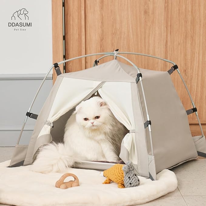 DDASUMMI Portable Pet Teepee Waterproof & Durable PE Floor Mat Dog & Cat House for Indoor/Outdoor, Camping Dog Tent Stable and Comfortable for Pets (Grey, M)